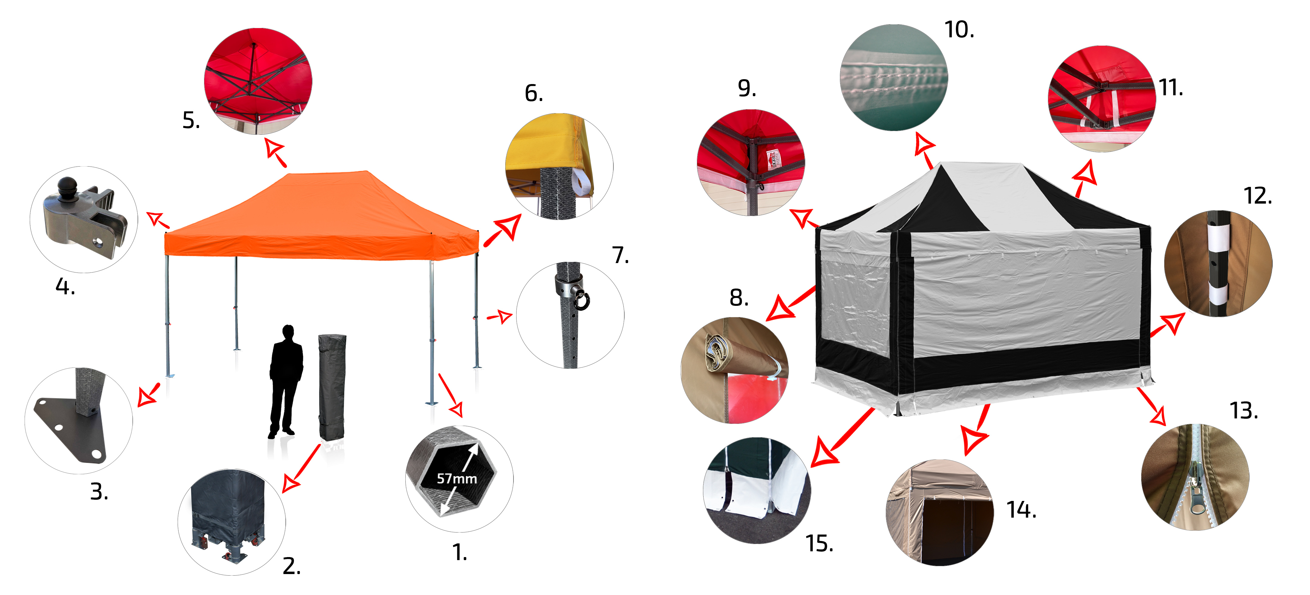 Párty stan 6x4m RedX PROFI EXTREME composite detail