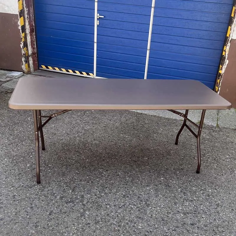 Skládací catering stůl hnědý 183x76cm, pevná deska - 2. jakost
